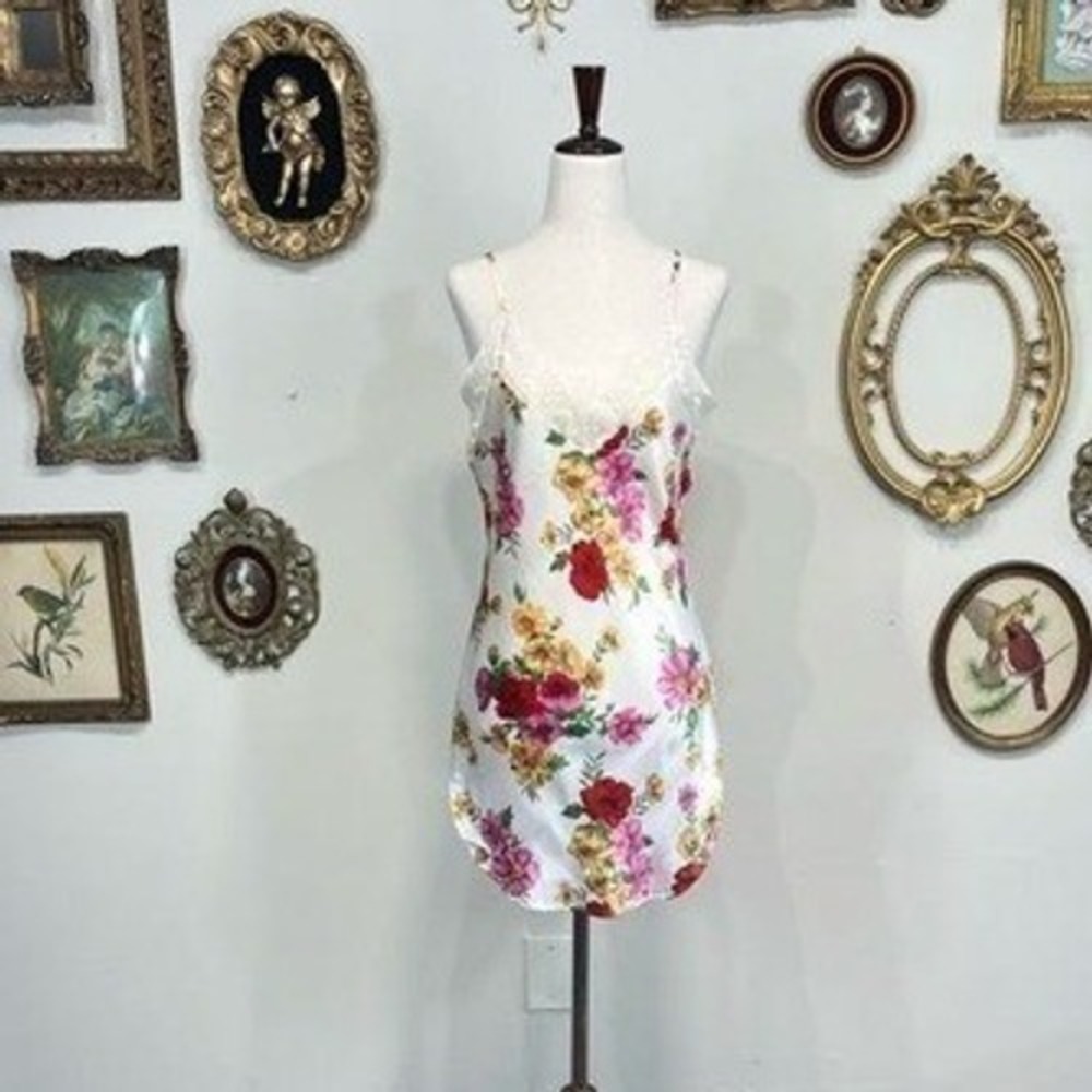 Vintage Victoria's Secret Gold Label Floral Satin Slip Dress